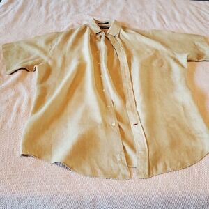 Daniel Cremieux Collection Mens Large Tan 100% Linen Short Sleeve Button Down